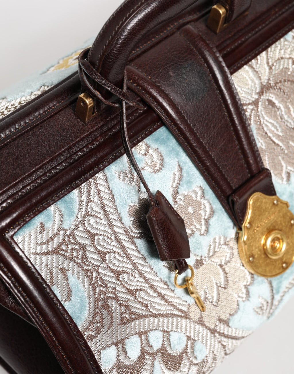 Borsa da viaggio Dolce & Gabbana in pelle blu marrone jacquard floreale