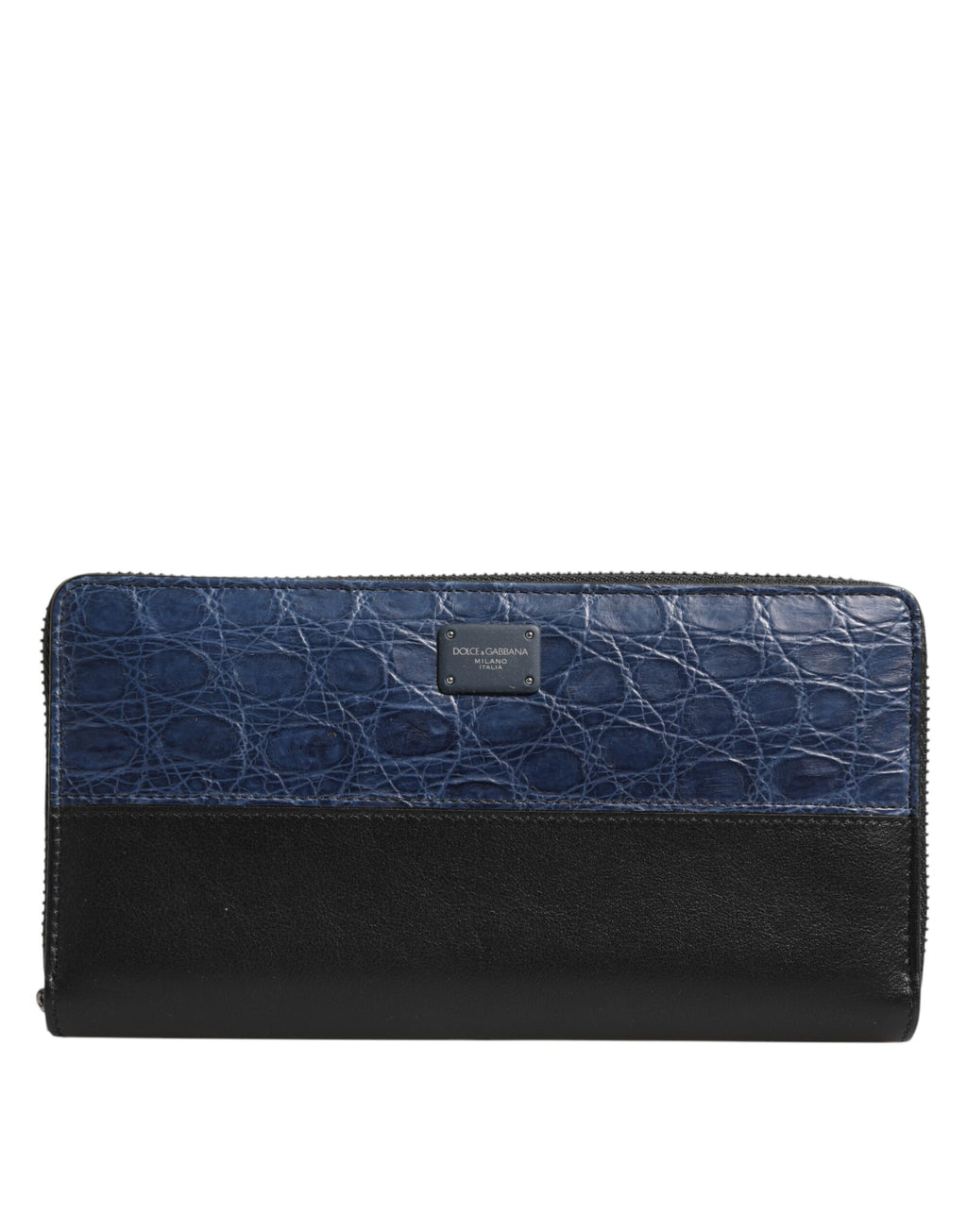 Portafoglio clutch continentale da uomo Dolce & Gabbana in pelle esotica nera e blu