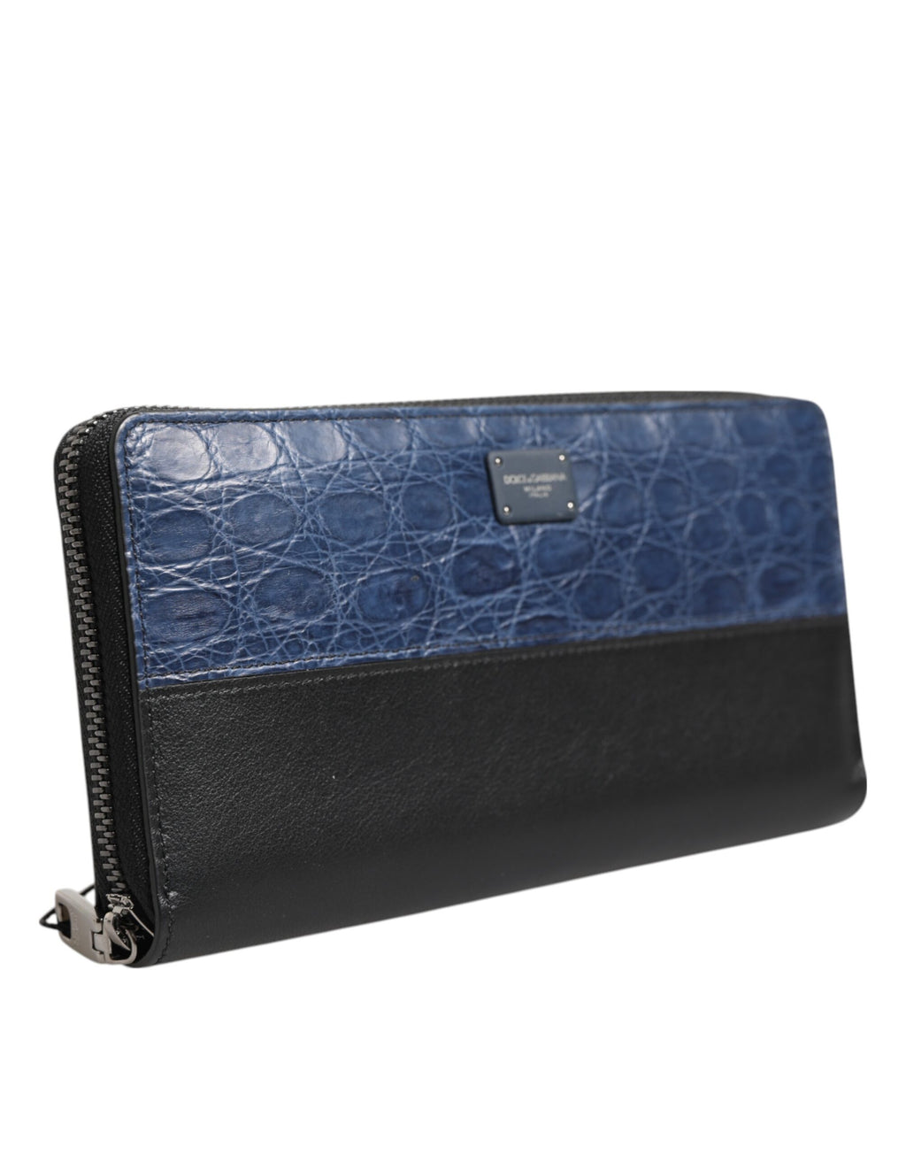 Portafoglio clutch continentale da uomo Dolce & Gabbana in pelle esotica nera e blu