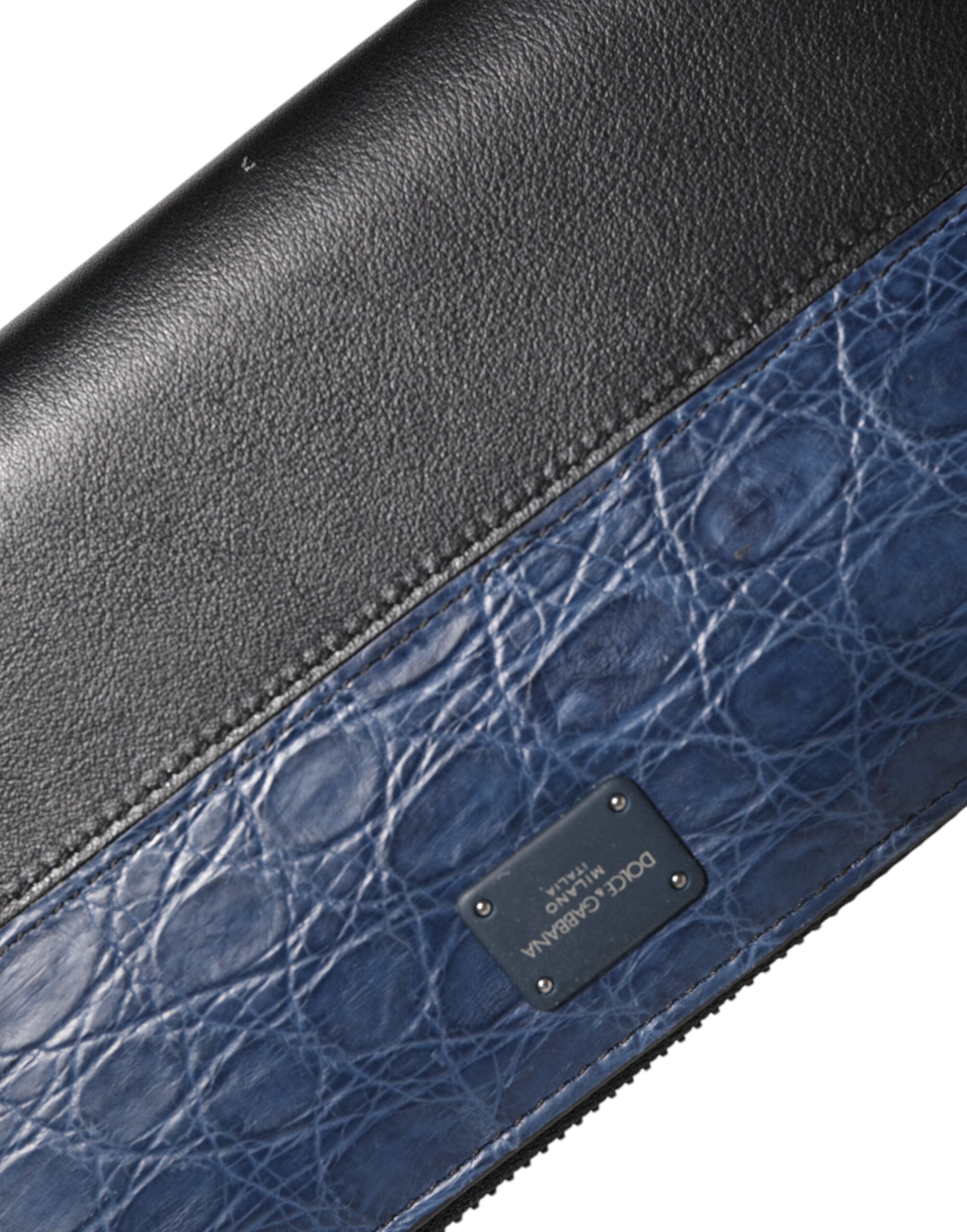 Portafoglio clutch continentale da uomo Dolce & Gabbana in pelle esotica nera e blu