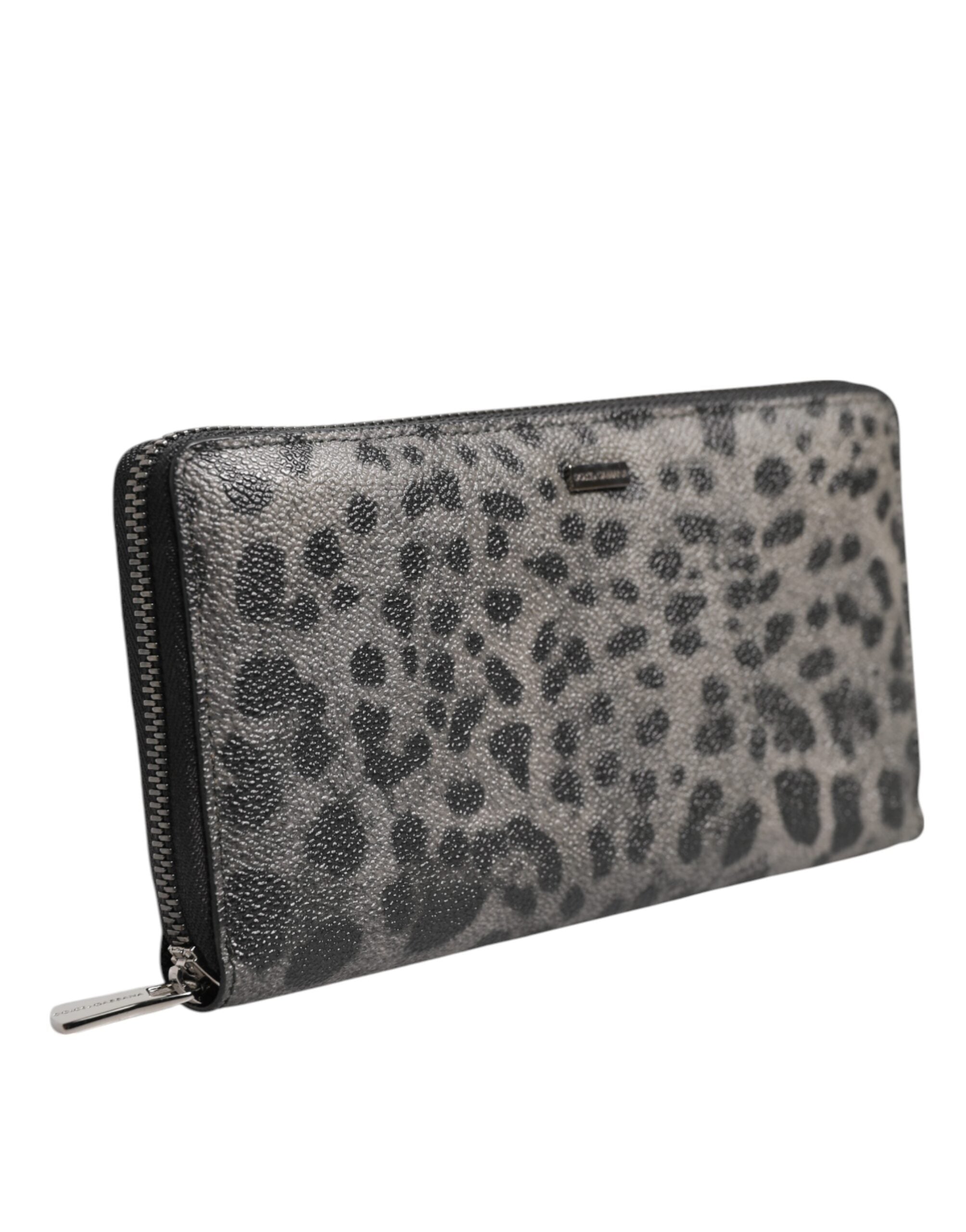 Dolce & Gabbana Portafoglio Continentale Zip Around In Pelle Leopardata Nera Grigia