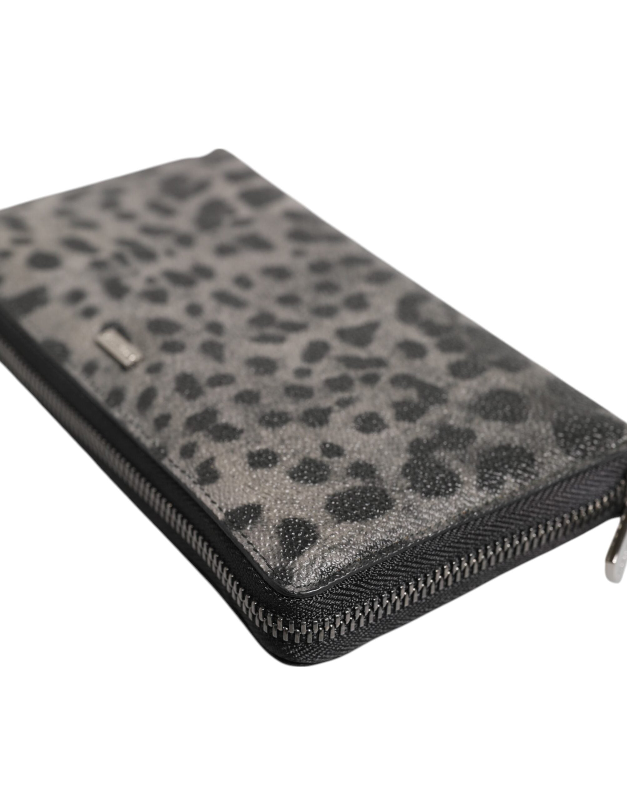 Dolce & Gabbana Portafoglio Continentale Zip Around In Pelle Leopardata Nera Grigia