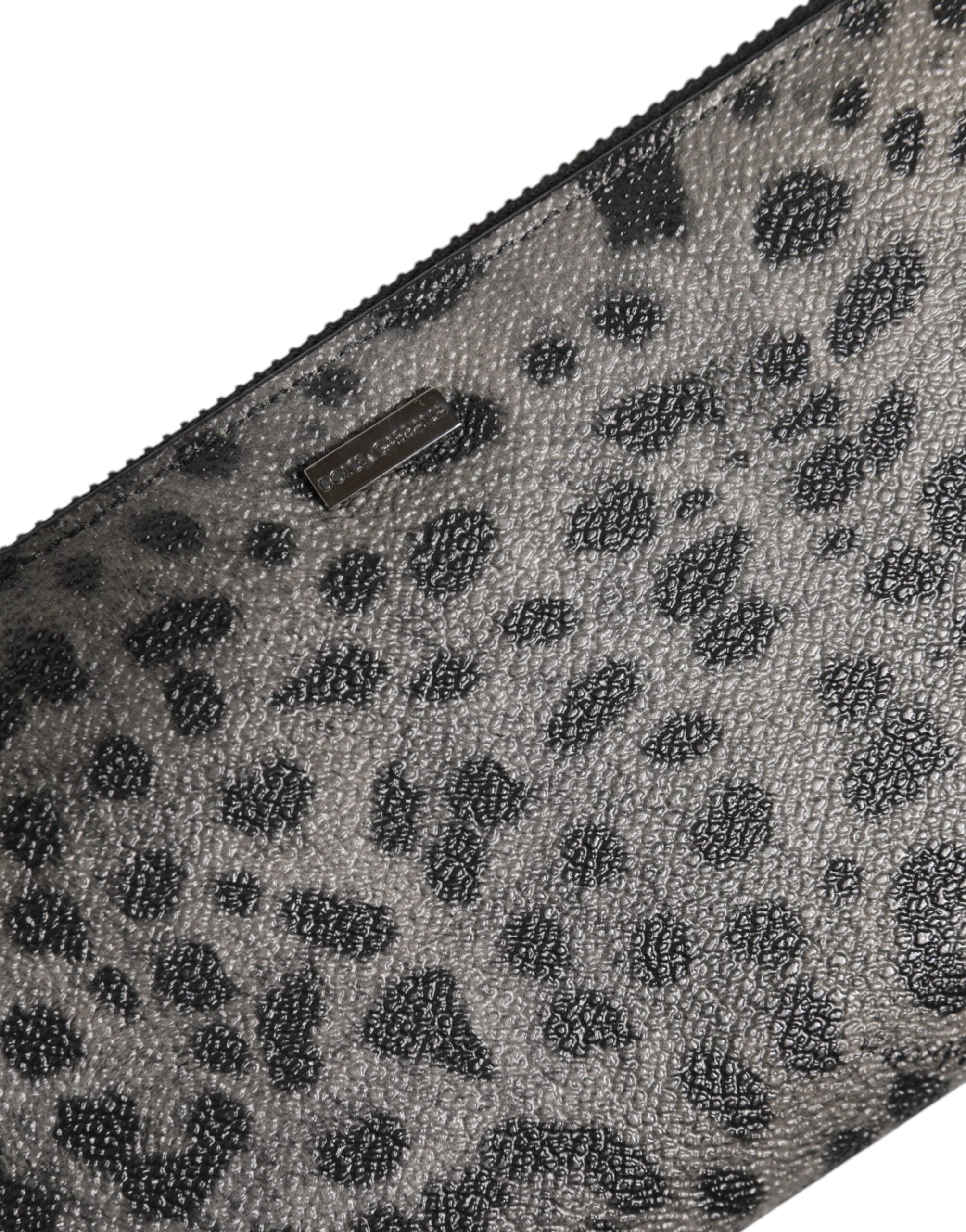 Dolce & Gabbana Portafoglio Continentale Zip Around In Pelle Leopardata Nera Grigia