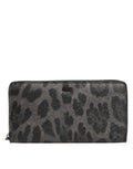 Portafoglio continentale Dolce & Gabbana in pelle con cerniera, nero grigio leopardato