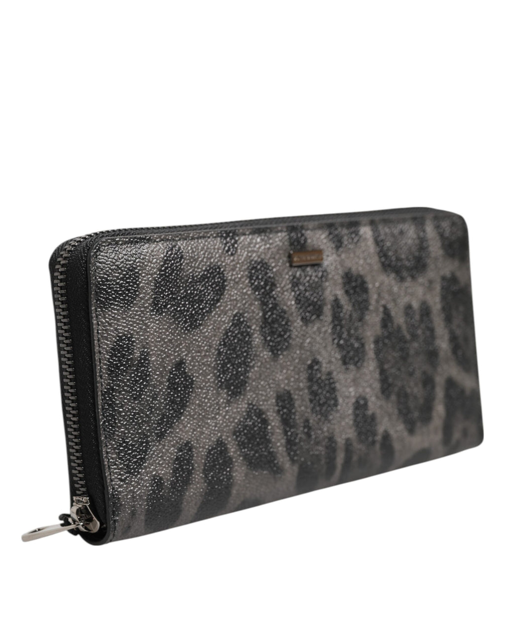 Portafoglio continentale Dolce & Gabbana in pelle con cerniera, nero grigio leopardato