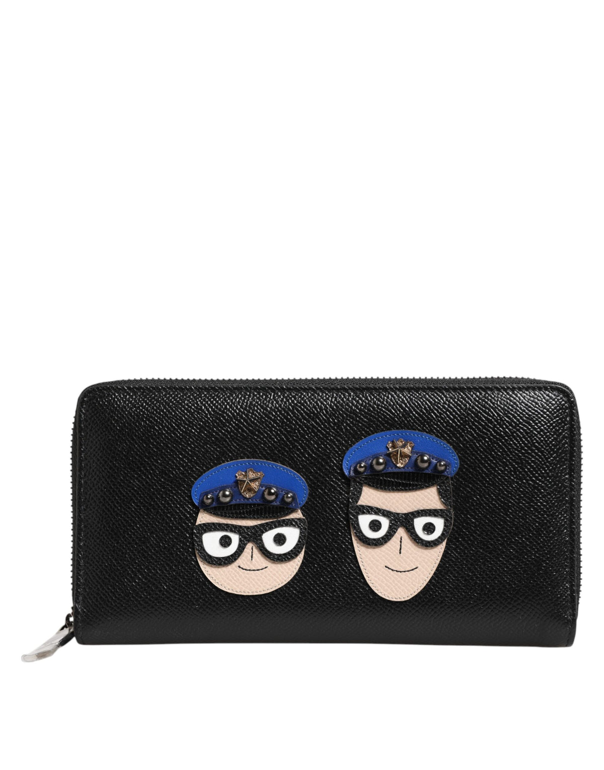 Portafoglio continentale da uomo Dolce & Gabbana in pelle nera con cerniera #DGFAMILY