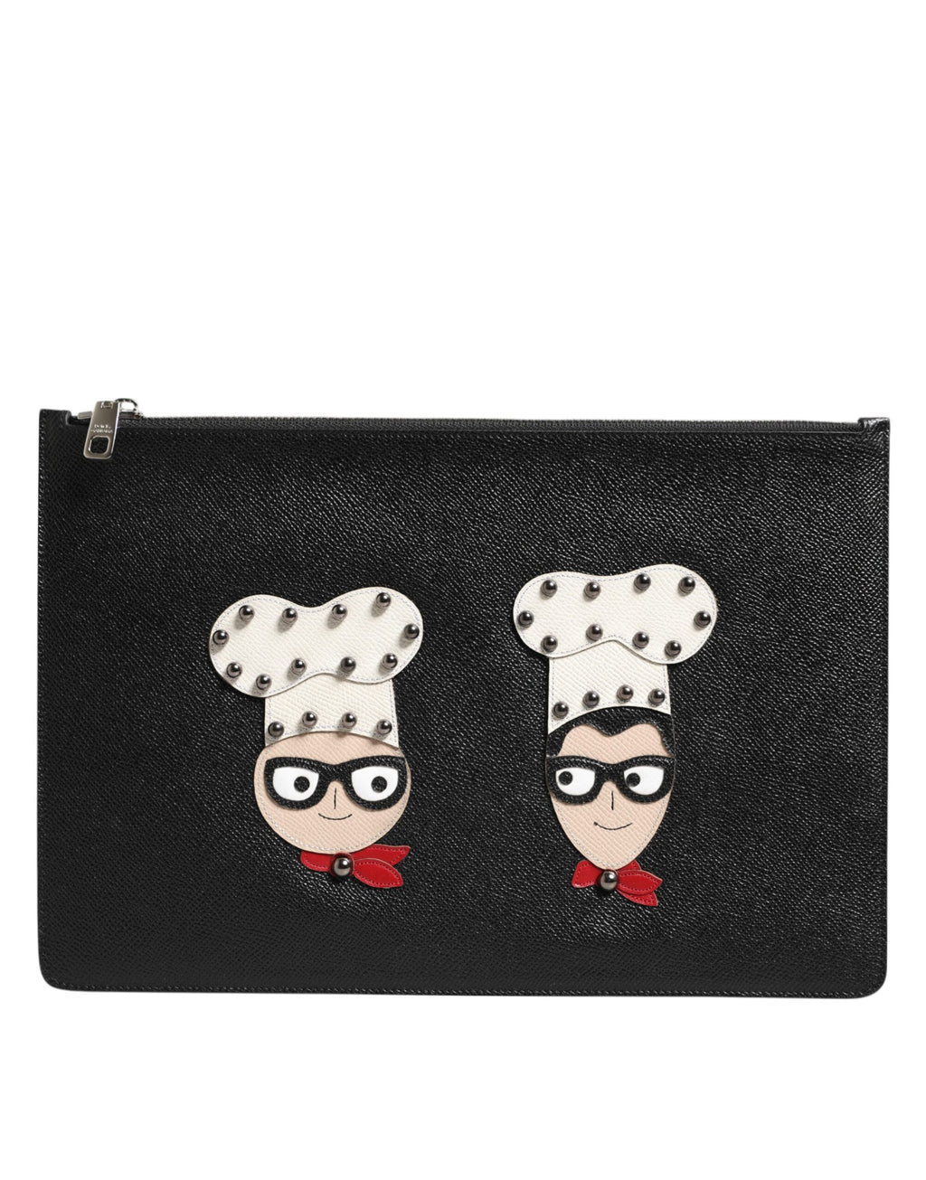 Dolce & Gabbana Borsa Pochette da Uomo in Pelle Nera con Ricami #DGFAMILY
