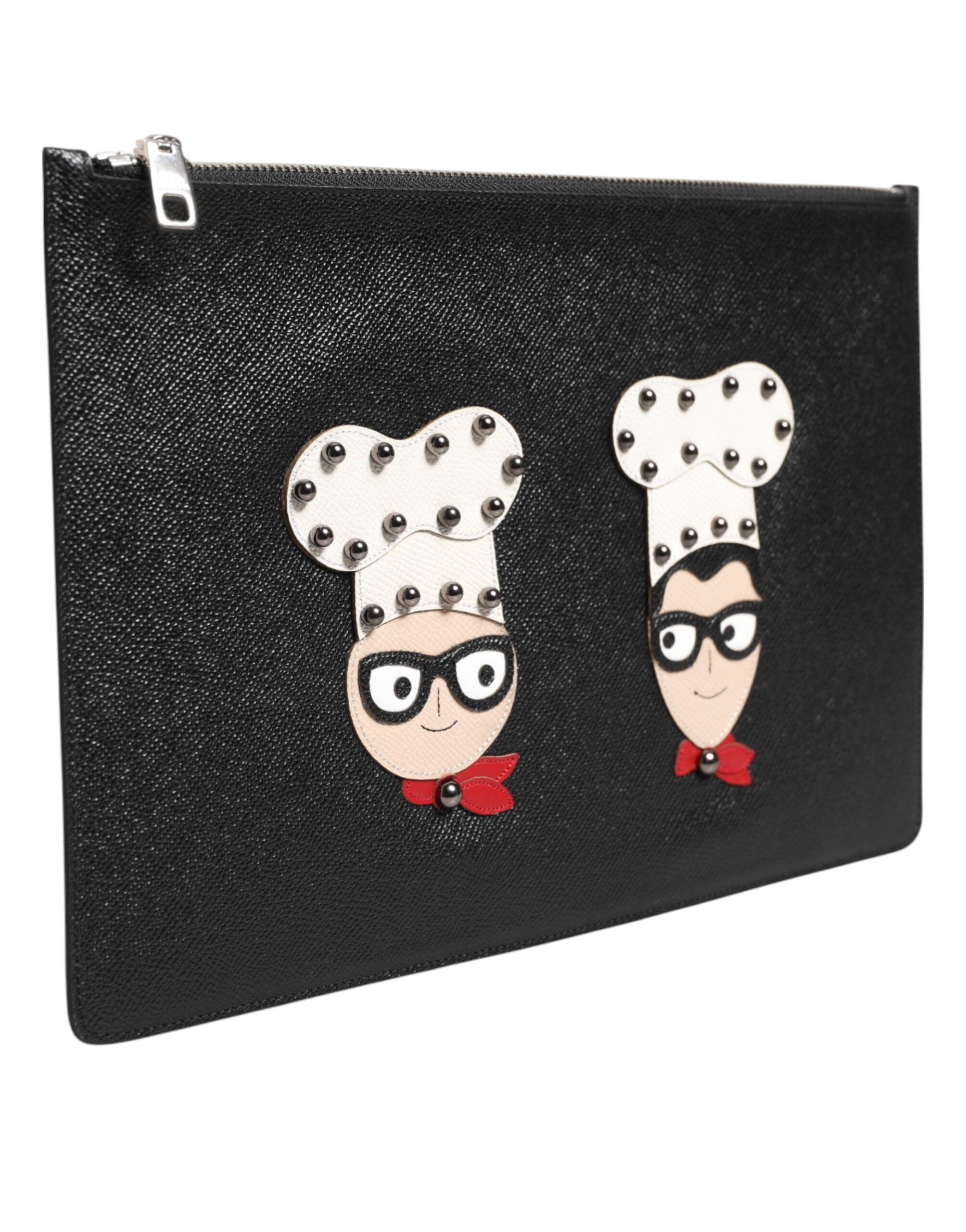 Dolce & Gabbana Borsa Pochette da Uomo in Pelle Nera con Ricami #DGFAMILY