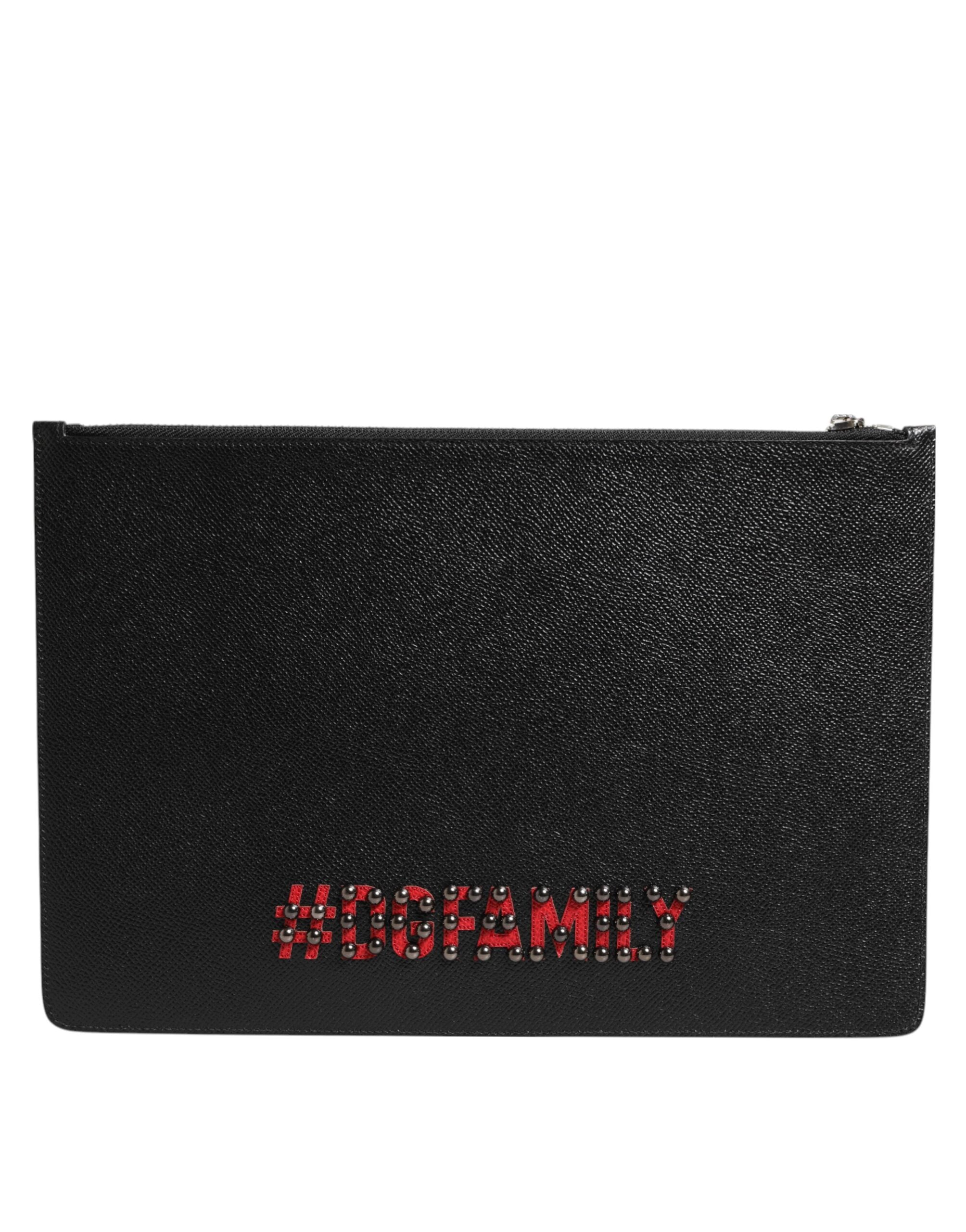 Dolce & Gabbana Borsa Pochette da Uomo in Pelle Nera con Ricami #DGFAMILY