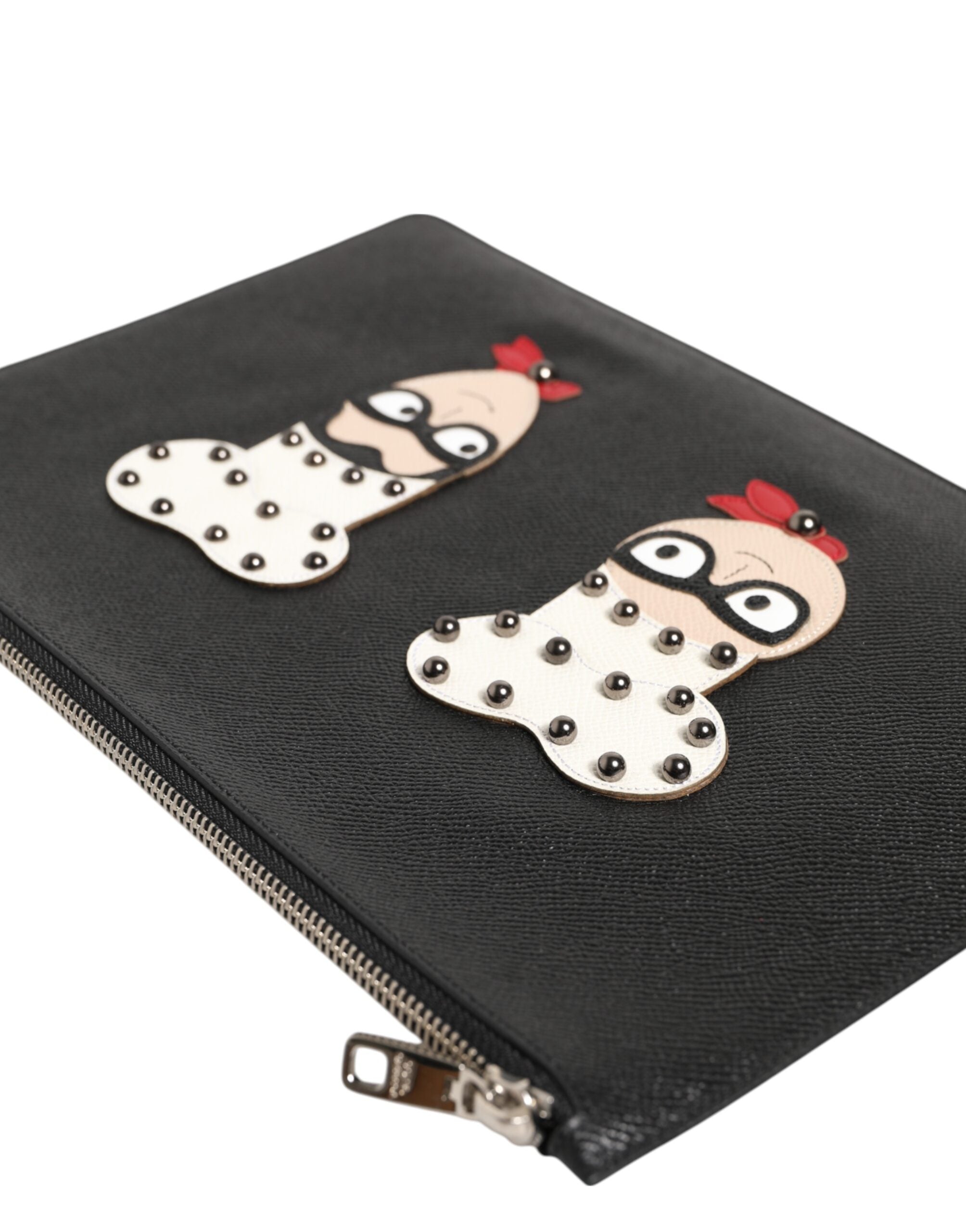 Dolce & Gabbana Borsa Pochette da Uomo in Pelle Nera con Ricami #DGFAMILY