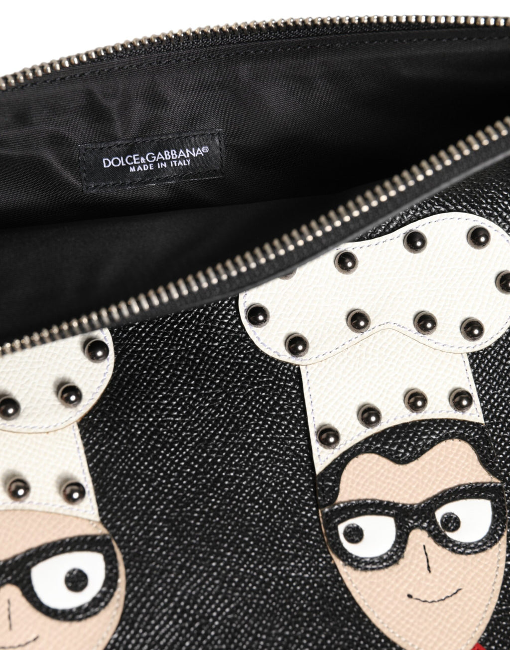 Dolce & Gabbana Borsa Pochette da Uomo in Pelle Nera con Ricami #DGFAMILY