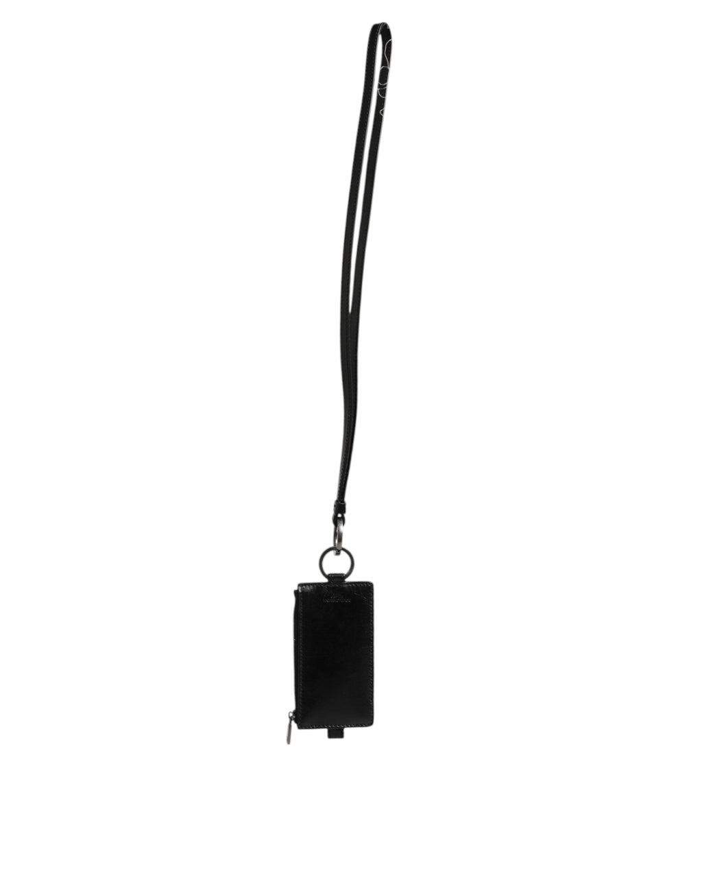 Portacarte con cordino Dolce & Gabbana in pelle nera con logo impresso