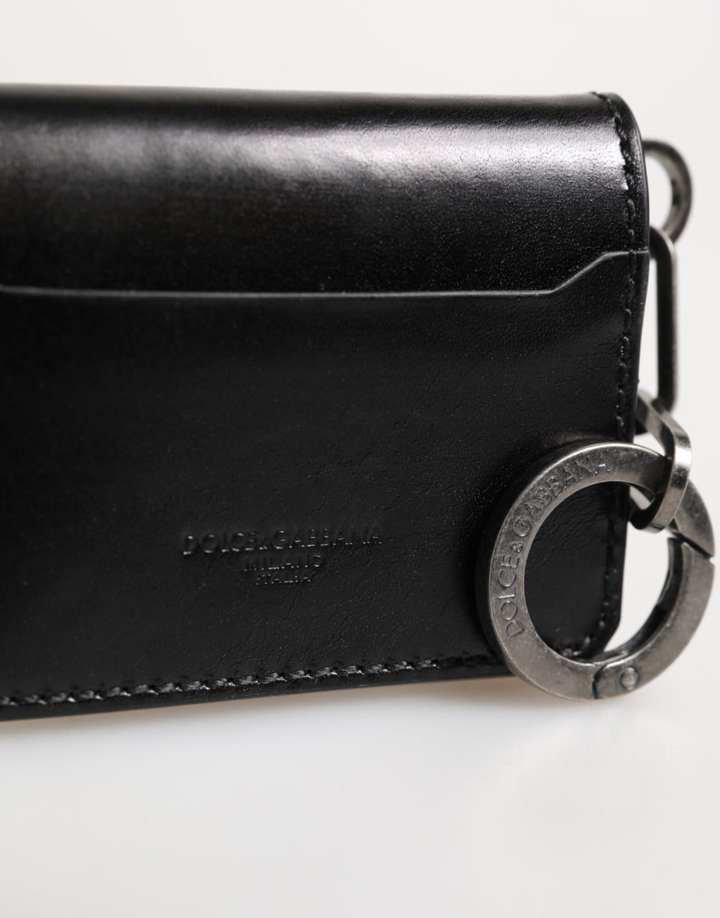 Portafoglio Dolce & Gabbana in pelle nera con logo in rilievo, portachiavi e porta carte di credito