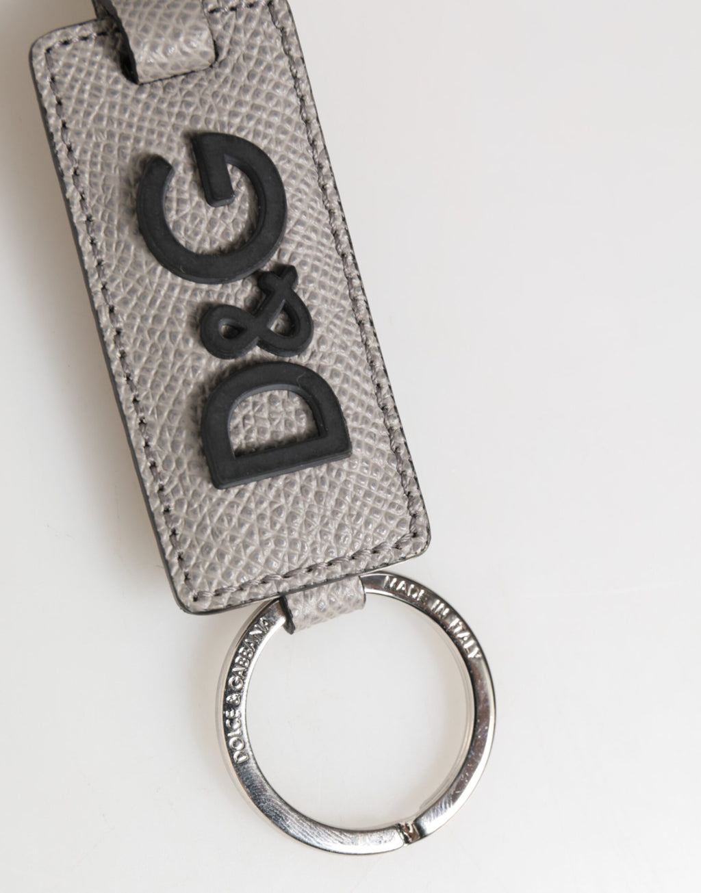 Portachiavi da Uomo Dolce & Gabbana in Pelle Grigia con Anello in Metallo Logato