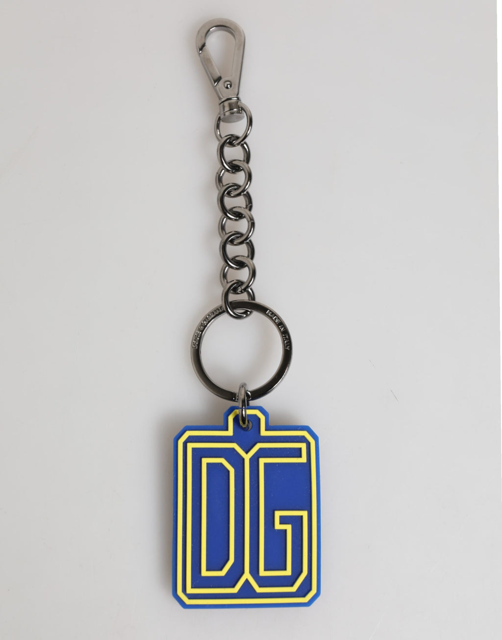 Dolce & Gabbana Portachiavi Uomo Argento con Logo DG in Gomma Blu Giallo