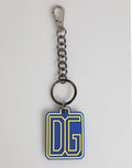 Dolce & Gabbana Portachiavi Uomo Argento con Logo DG in Gomma Blu Giallo
