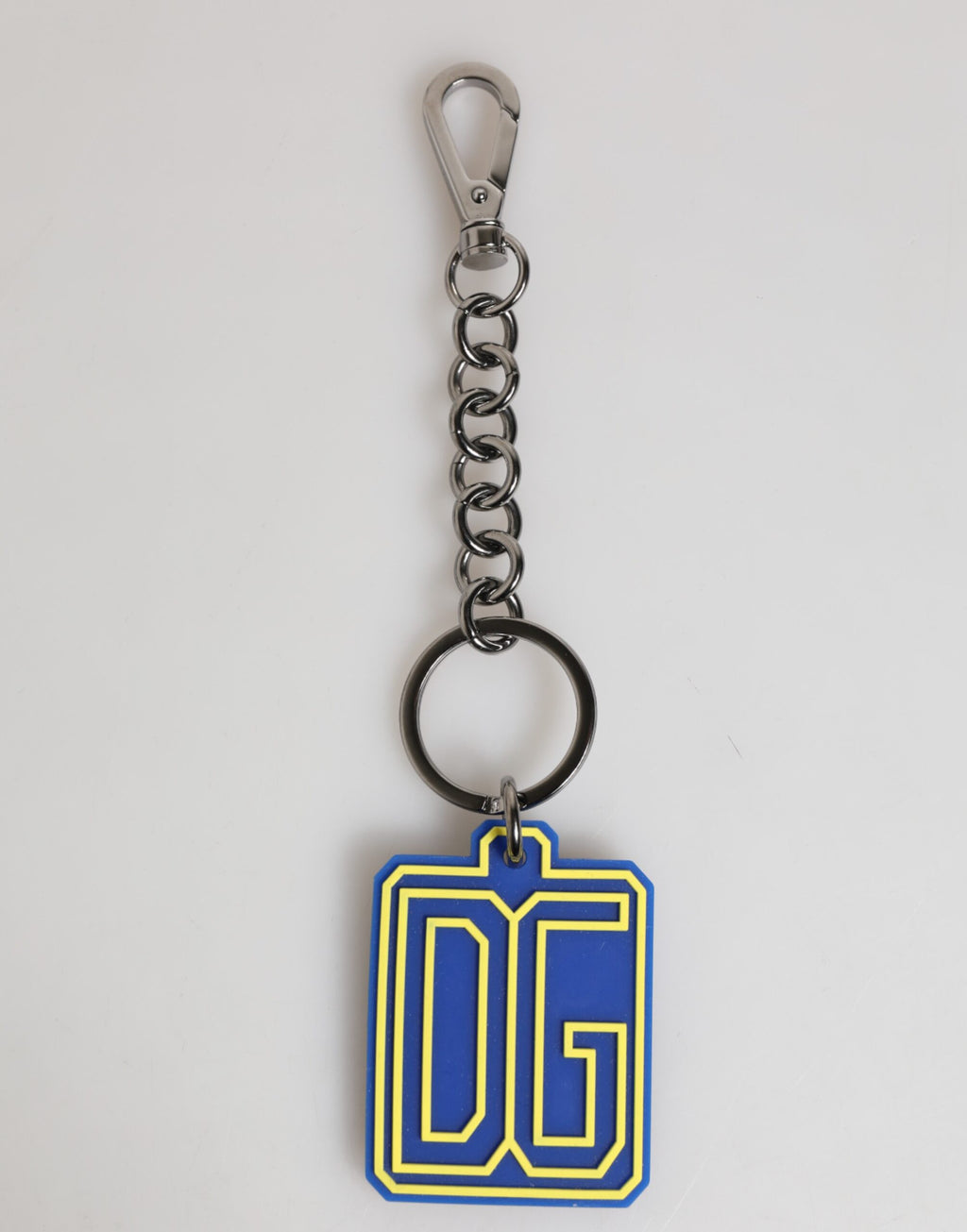 Dolce & Gabbana Portachiavi Uomo Argento con Logo DG in Gomma Blu Giallo