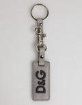 Dolce & Gabbana Portachiavi Uomo in Pelle Grigia con Anello e Logo in Metallo