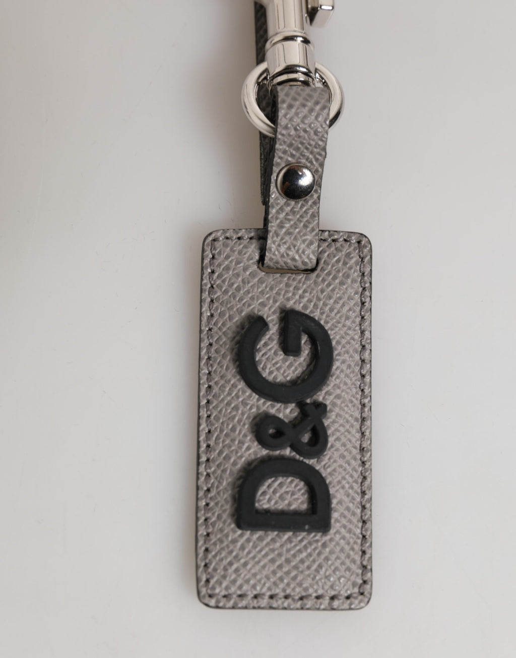 Dolce & Gabbana Portachiavi Uomo in Pelle Grigia con Anello e Logo in Metallo