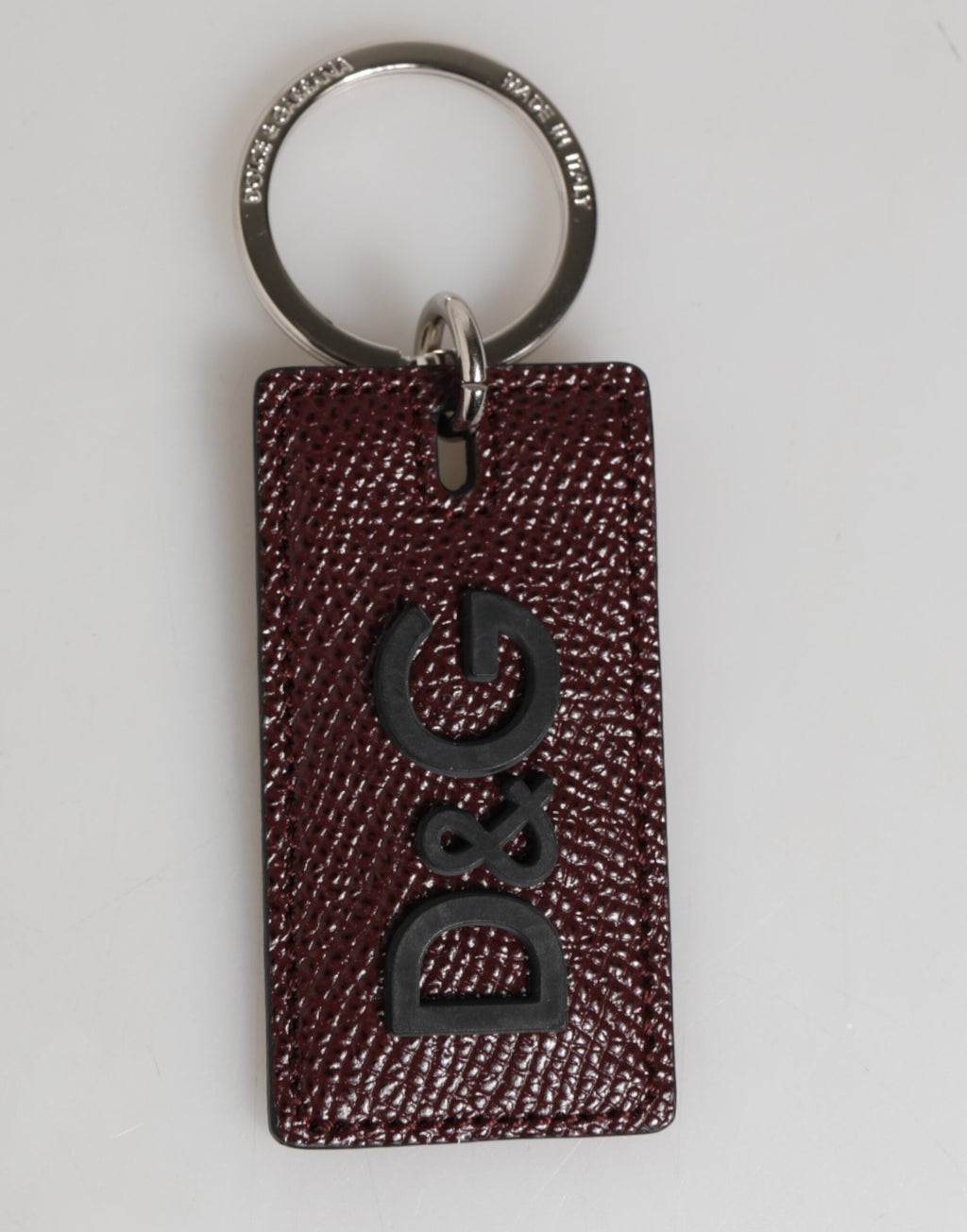 Dolce & Gabbana Portachiavi Uomo Anello in Metallo con Logo in Pelle Bordeaux