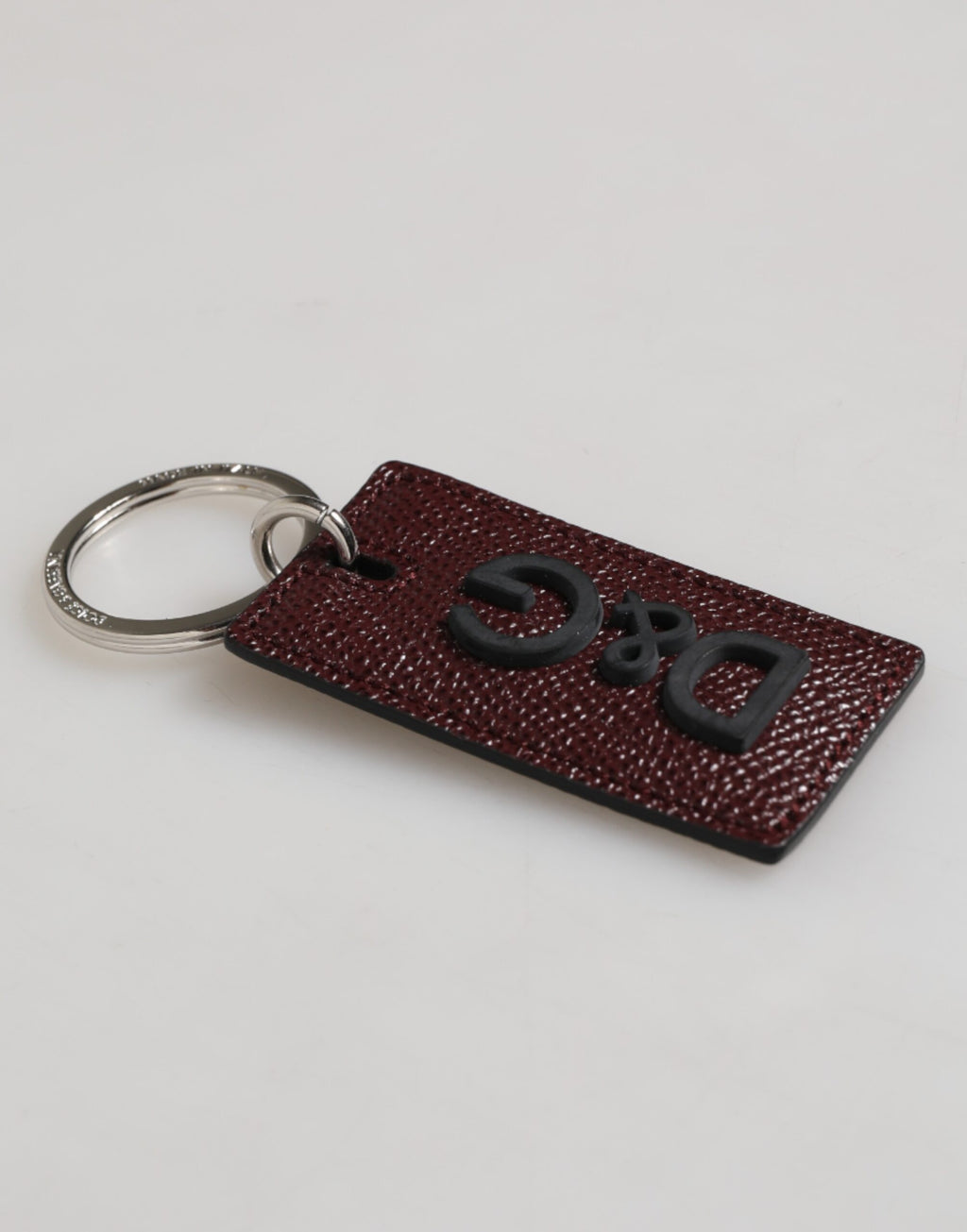 Dolce & Gabbana Portachiavi Uomo Anello in Metallo con Logo in Pelle Bordeaux