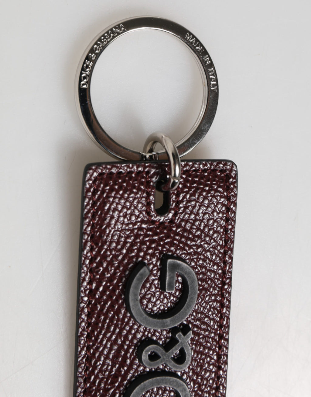 Dolce & Gabbana Portachiavi Uomo Anello in Metallo con Logo in Pelle Bordeaux