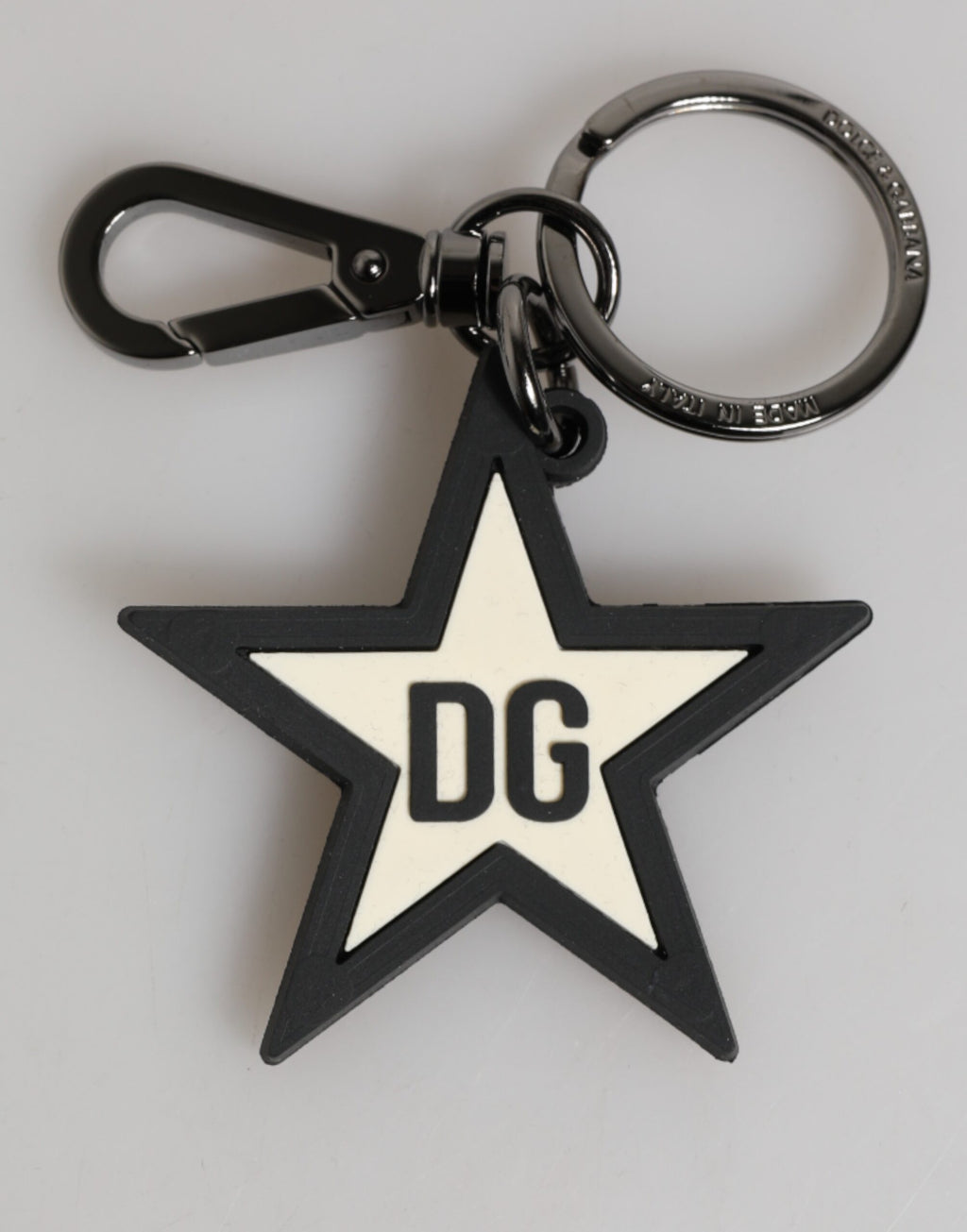 Dolce & Gabbana Portachiavi Uomo in Gomma Nero Bianco con Logo DG Stella