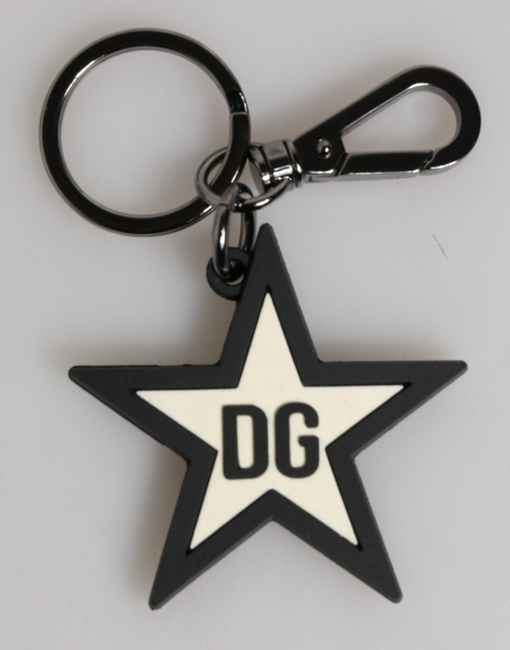 Dolce & Gabbana Portachiavi Uomo in Gomma Nero Bianco con Logo DG Stella