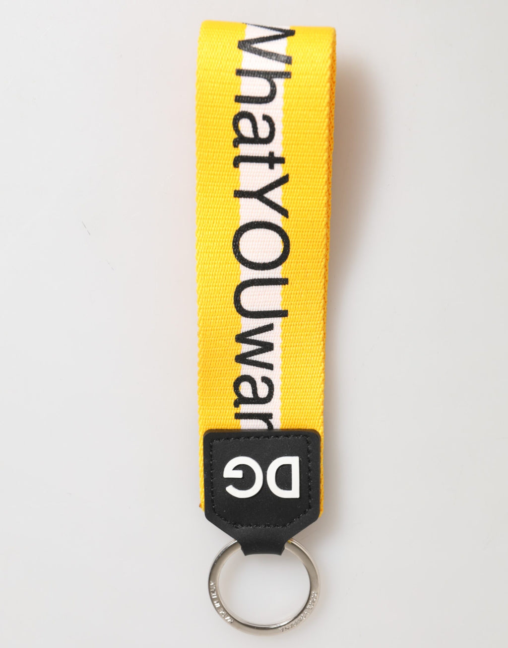 Portachiavi Dolce & Gabbana in poliestere giallo con logo e porta anello in ottone argentato