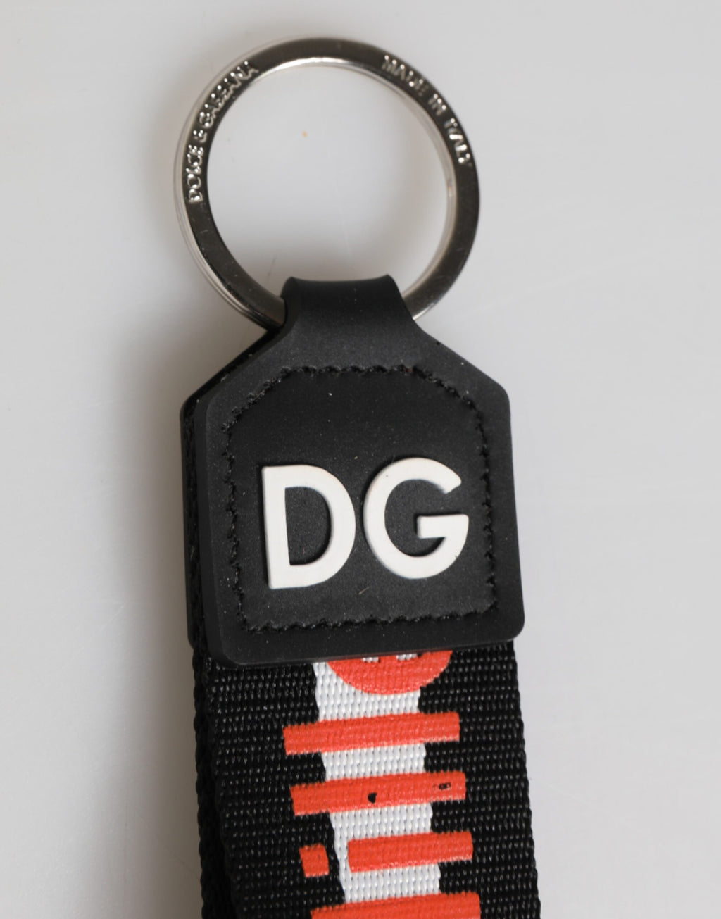 Dolce & Gabbana Portachiavi Nero Rosso Logo Poliestere Ottone
