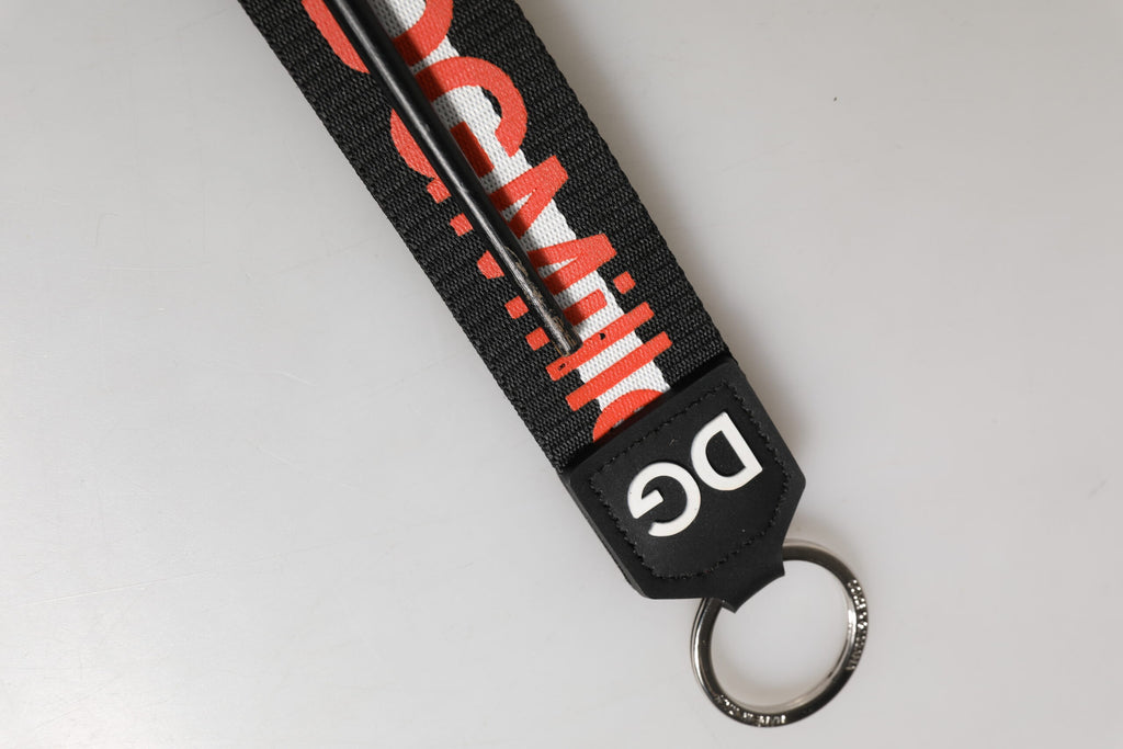 Dolce & Gabbana Portachiavi Nero Rosso Logo Poliestere Ottone