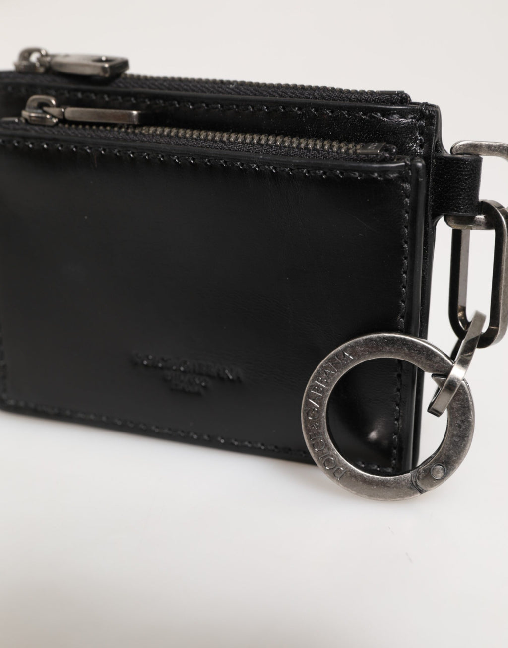 Dolce & Gabbana Portamonete Portacarte con Zip in Pelle Nera Portachiavi