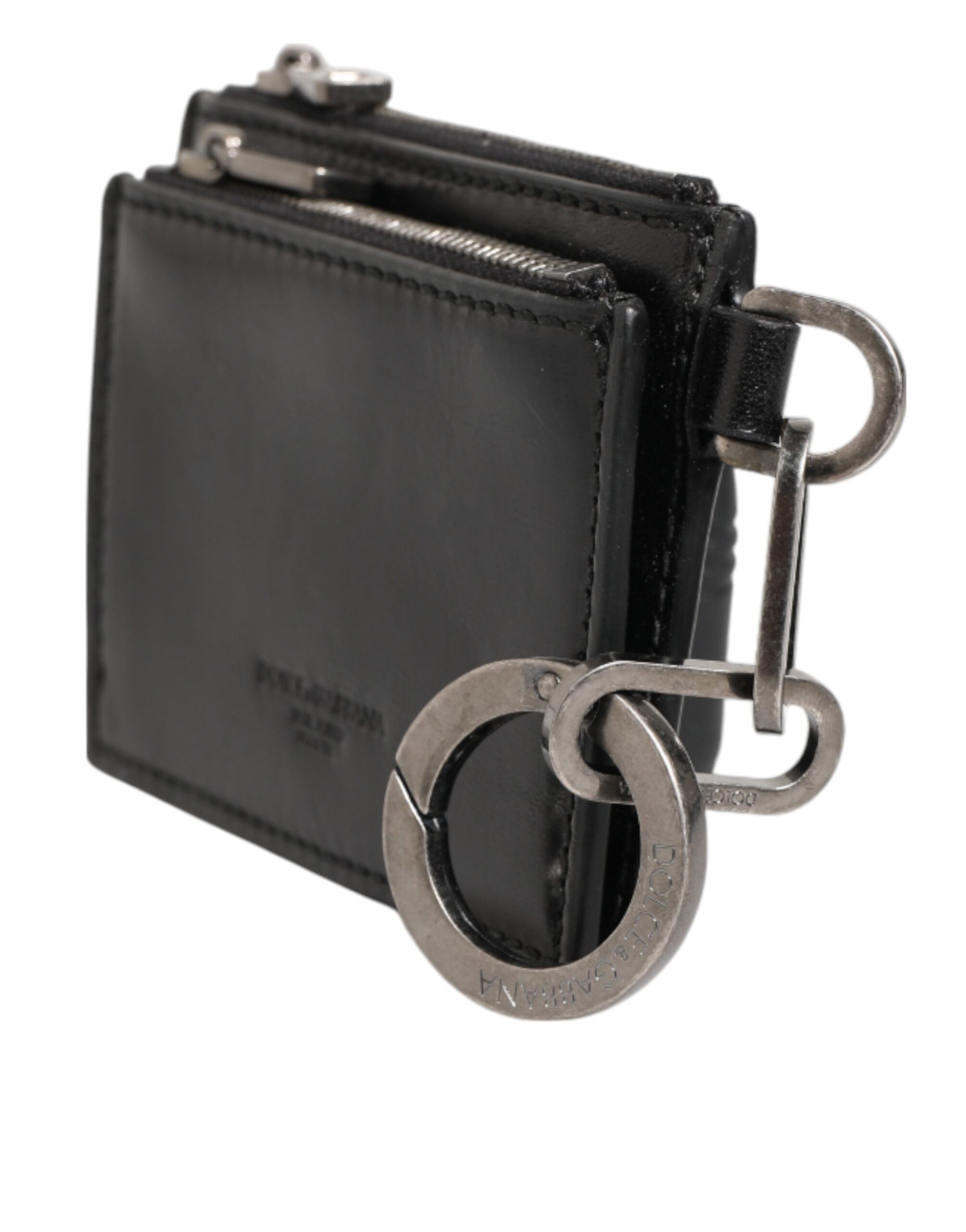 Dolce & Gabbana Black Leather Zipped Card Holder Coin Purse Keyring Wallet