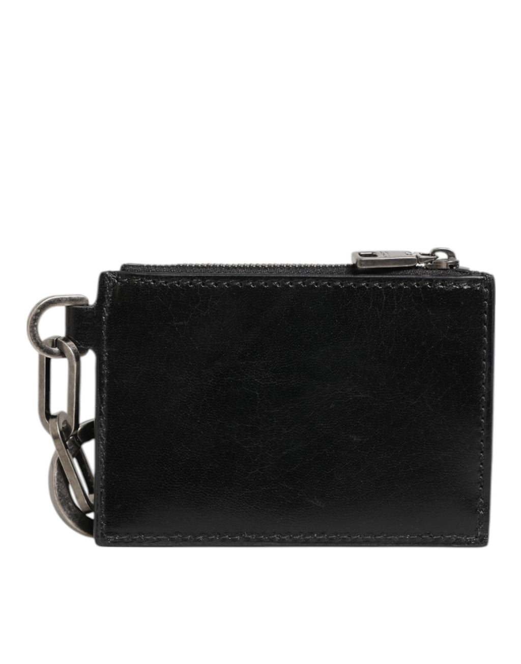 Dolce & Gabbana Portamonete Portacarte con Zip in Pelle Nera Portachiavi
