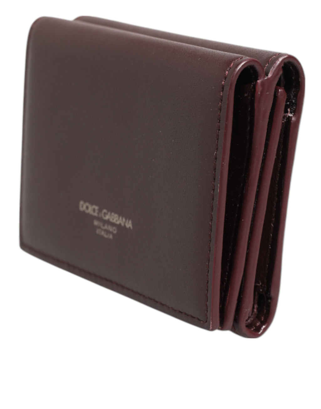 Dolce & Gabbana Portacarte Uomo Trifold in Pelle con Logo Goffrato Marrone Scuro
