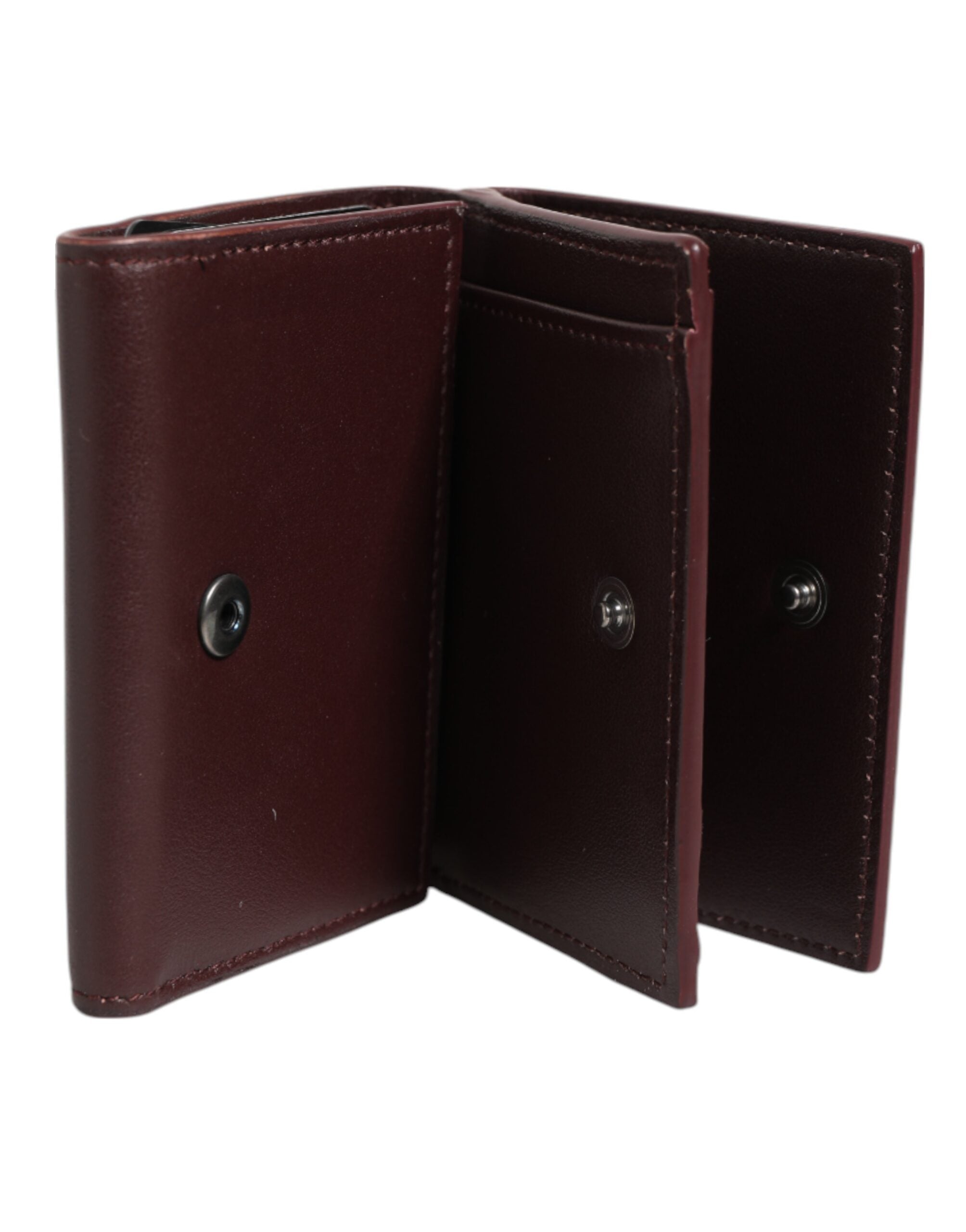 Dolce & Gabbana Portacarte Uomo Trifold in Pelle con Logo Goffrato Marrone Scuro