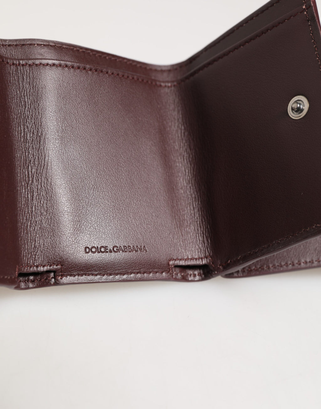 Dolce & Gabbana Portacarte Uomo Trifold in Pelle con Logo Goffrato Marrone Scuro