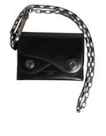 Dolce & Gabbana Portafoglio in Pelle di Cavallo Nera con Catena e Bottone Automatico Bifold Portacarte