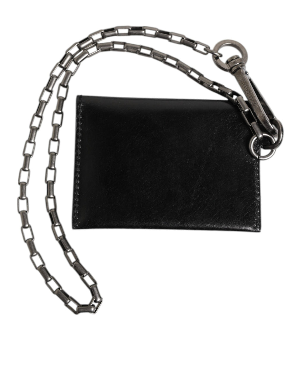 Dolce & Gabbana Portafoglio in Pelle di Cavallo Nera con Catena e Bottone Automatico Bifold Portacarte