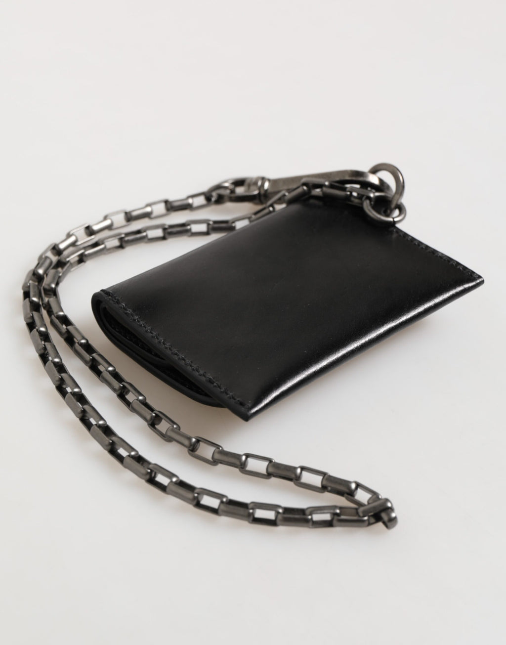 Dolce & Gabbana Portafoglio in Pelle di Cavallo Nera con Catena e Bottone Automatico Bifold Portacarte