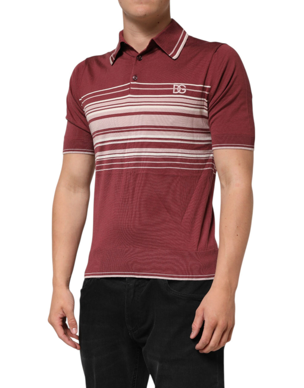 T-shirt Polo Dolce & Gabbana In Cotone Bordeaux A Righe Con Logo DG