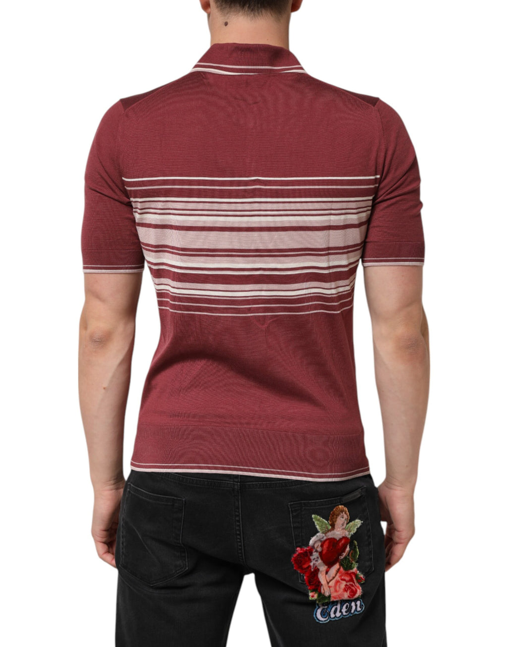 T-shirt Polo Dolce & Gabbana In Cotone Bordeaux A Righe Con Logo DG