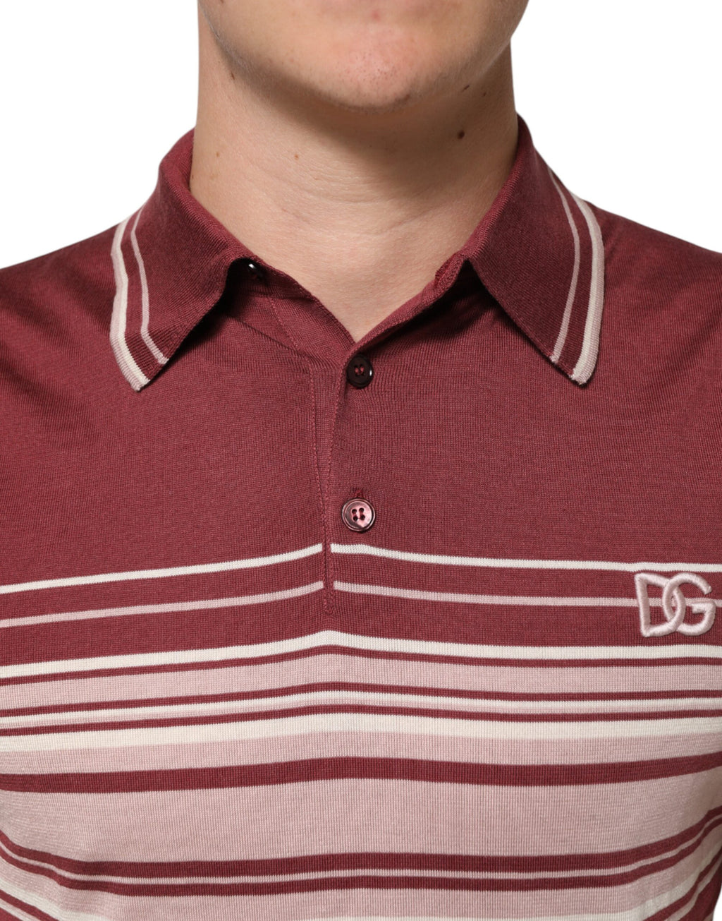 T-shirt Polo Dolce & Gabbana In Cotone Bordeaux A Righe Con Logo DG