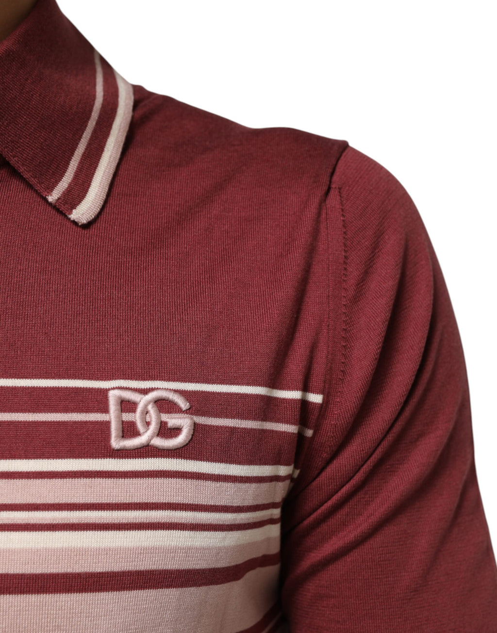 T-shirt Polo Dolce & Gabbana In Cotone Bordeaux A Righe Con Logo DG