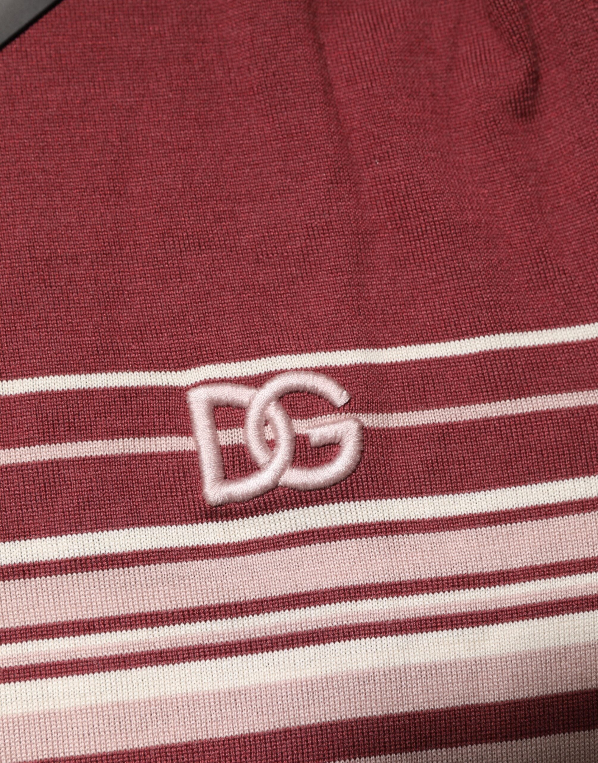 T-shirt Polo Dolce & Gabbana In Cotone Bordeaux A Righe Con Logo DG