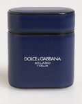 Custodia Dolce & Gabbana in pelle blu con logo stampato per Airpods da uomo