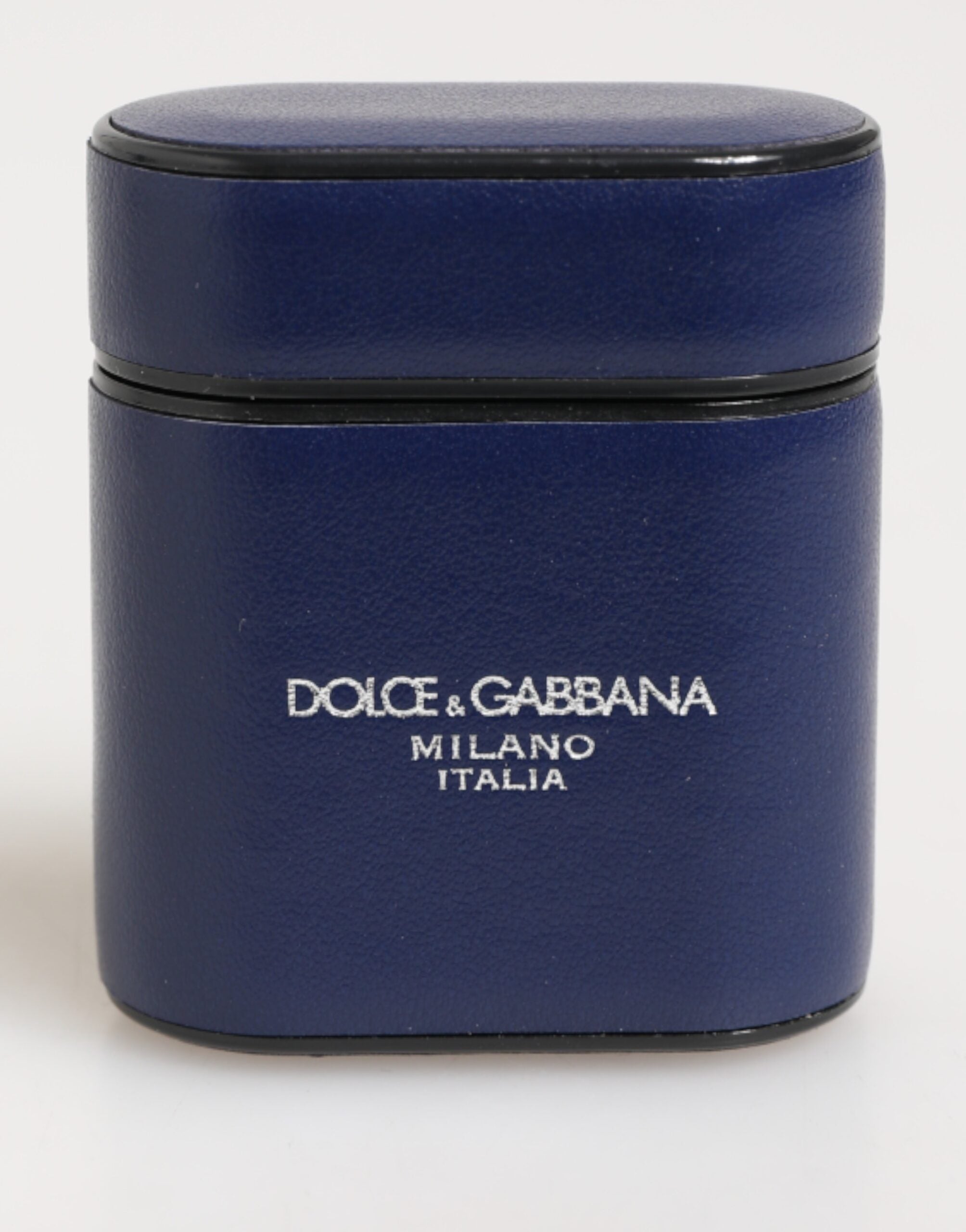 Custodia Dolce & Gabbana in pelle blu con logo stampato per Airpods da uomo