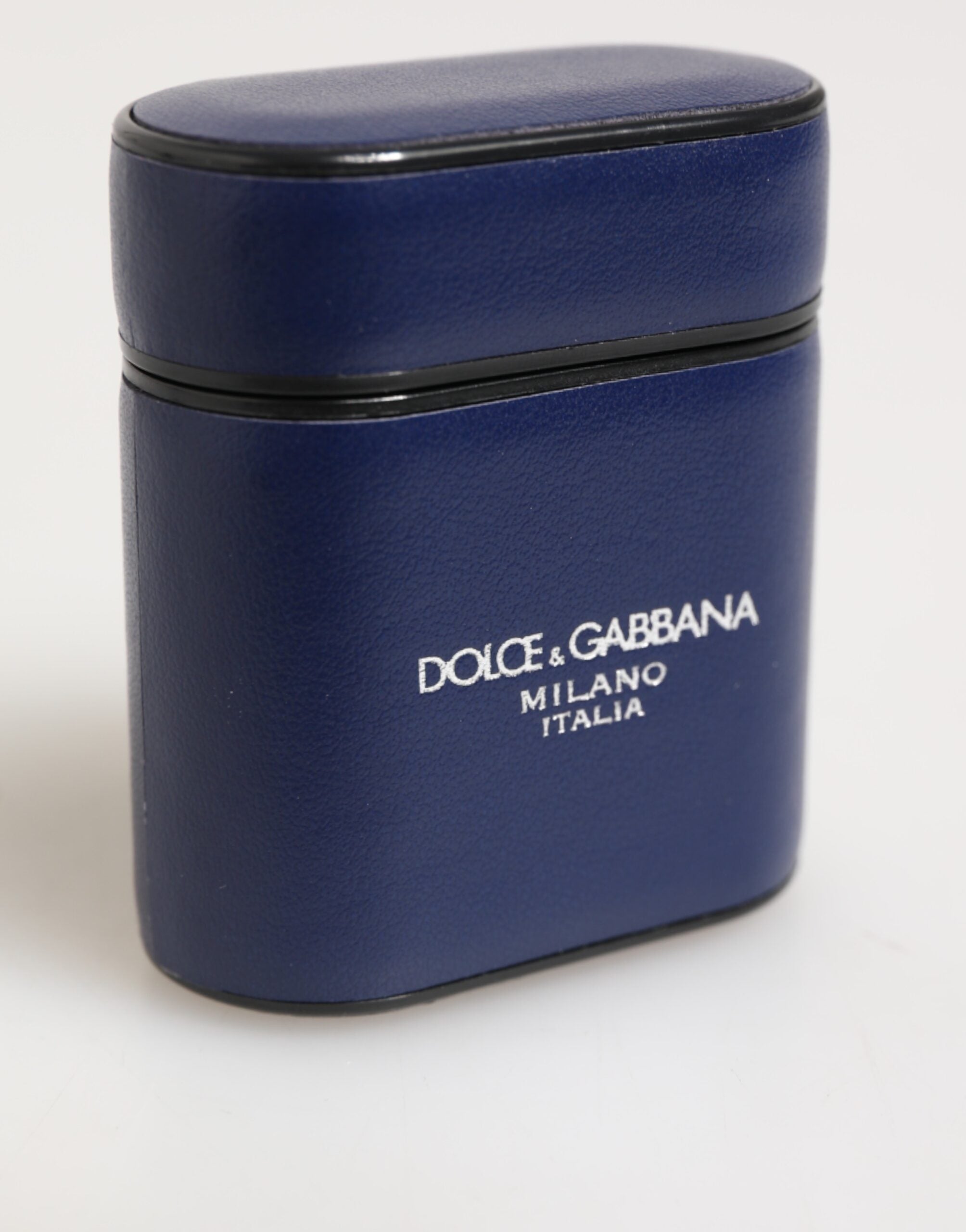 Custodia Dolce & Gabbana in pelle blu con logo stampato per Airpods da uomo