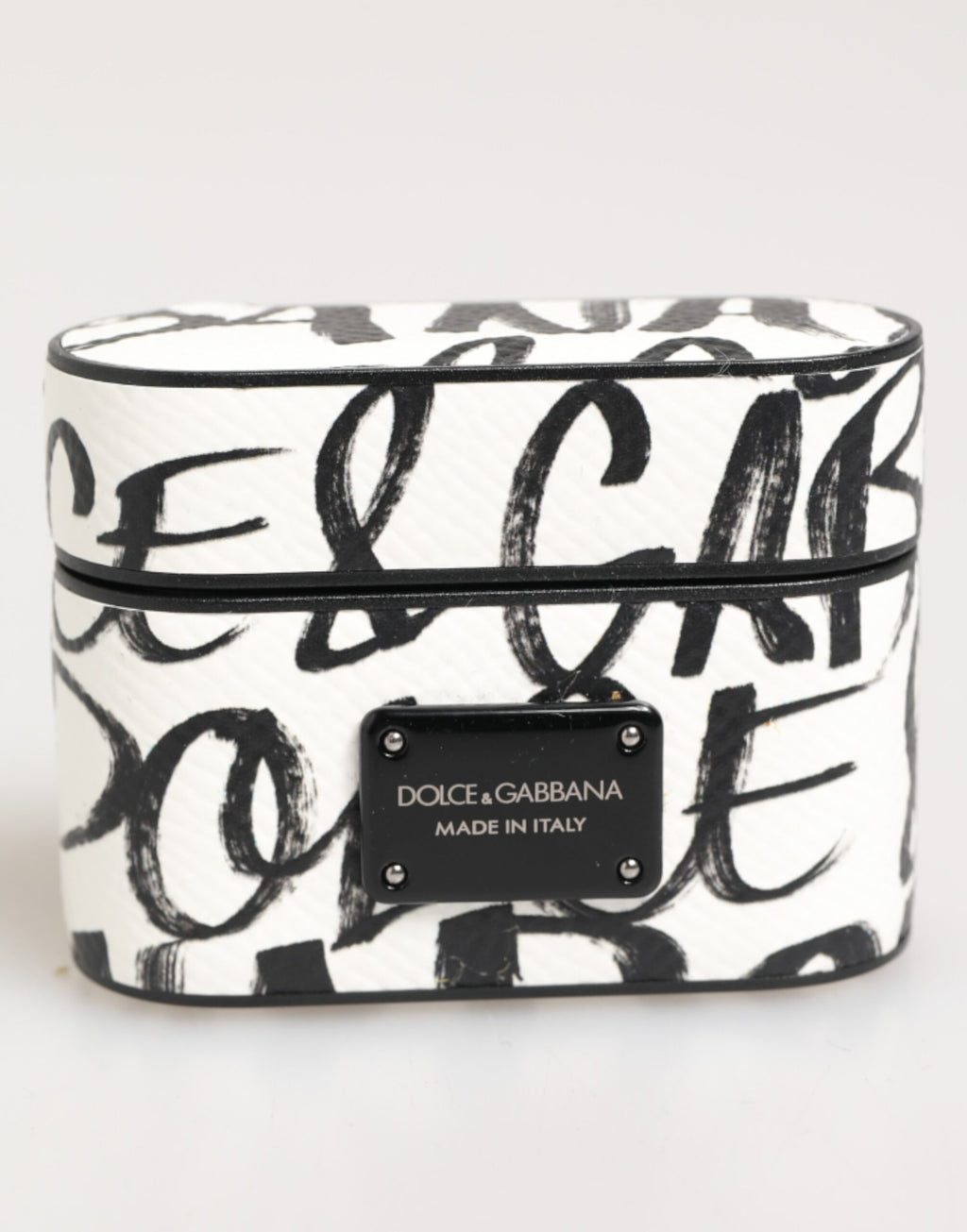 Dolce & Gabbana Custodia Nera Bianca in Pelle con Stampa Monogramma Logo per Airpods
