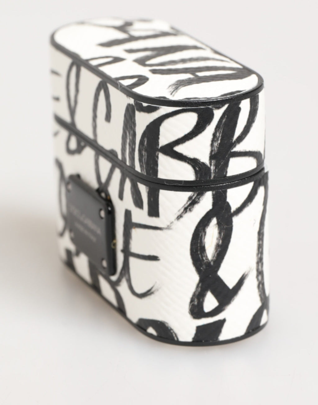 Dolce & Gabbana Custodia Nera Bianca in Pelle con Stampa Monogramma Logo per Airpods